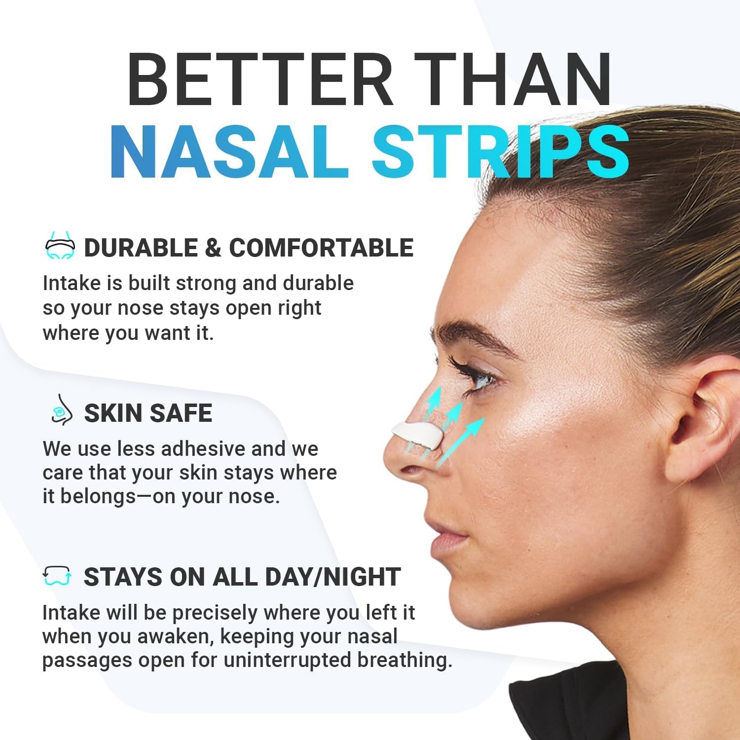 Click to play video Breathing Nasal, Strip Starter Kit, Boost Oxygen, Reduce Snoring, Improve Sleep Quality, Sweat Resistant, Skin Safe Nasal Strips, Extra Strength Snoring Solution