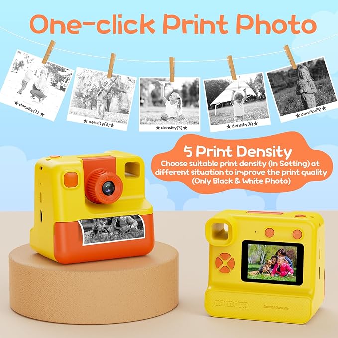Kids Instant Camera 1080P Kids Camera Instant Print No Ink Printing Digital Camera 180°Flip Lens For Girls Boys