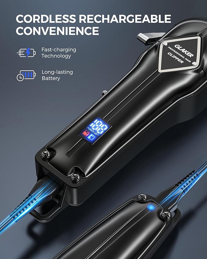 GLAKER Hair Clippers for Men Professional - Cordless Clippers and Trimmers Set, Complete Barber Kit for Hair Trimming & Beard Grooming, Mens Haircutting Kits for Blending & Fade Cuts
