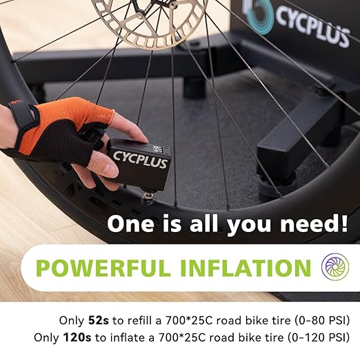 CYCPLUS Tiny Pump Mini Bike Tire Pump with Gauge, Max 120 PSI Electric Bicycle Air Pump, Auto Stop, with Presta and Schrader Valve for E-Bike, AS2PRO