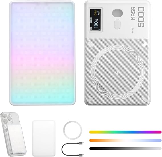 Godox MA5R 2-in-1 Phone Selfie Light & Magnetic Battery - Ultra-Thin RGB Pocket Light with 1800K-10000K Color Temperature, 14 Special Effects, NFC & Bluetooth Control for Photography/Vlogging/Camping