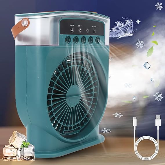 Portable Air Conditioner, Personal Desk Misting Humidifier Fan with Timer, Adjustable 600ml USB Rechargeable Mini Evaporative Cooler