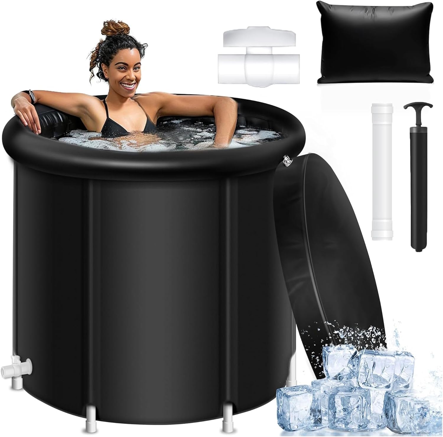 ADAK 75 * 80cm Ice Bath Tub for Athletes, Ice Cold Plunge Tub for Recovery, Enhanced with Support Legs for Lightweight Durability and Stability, Multiple Portable for Indoor and Outdoor use black