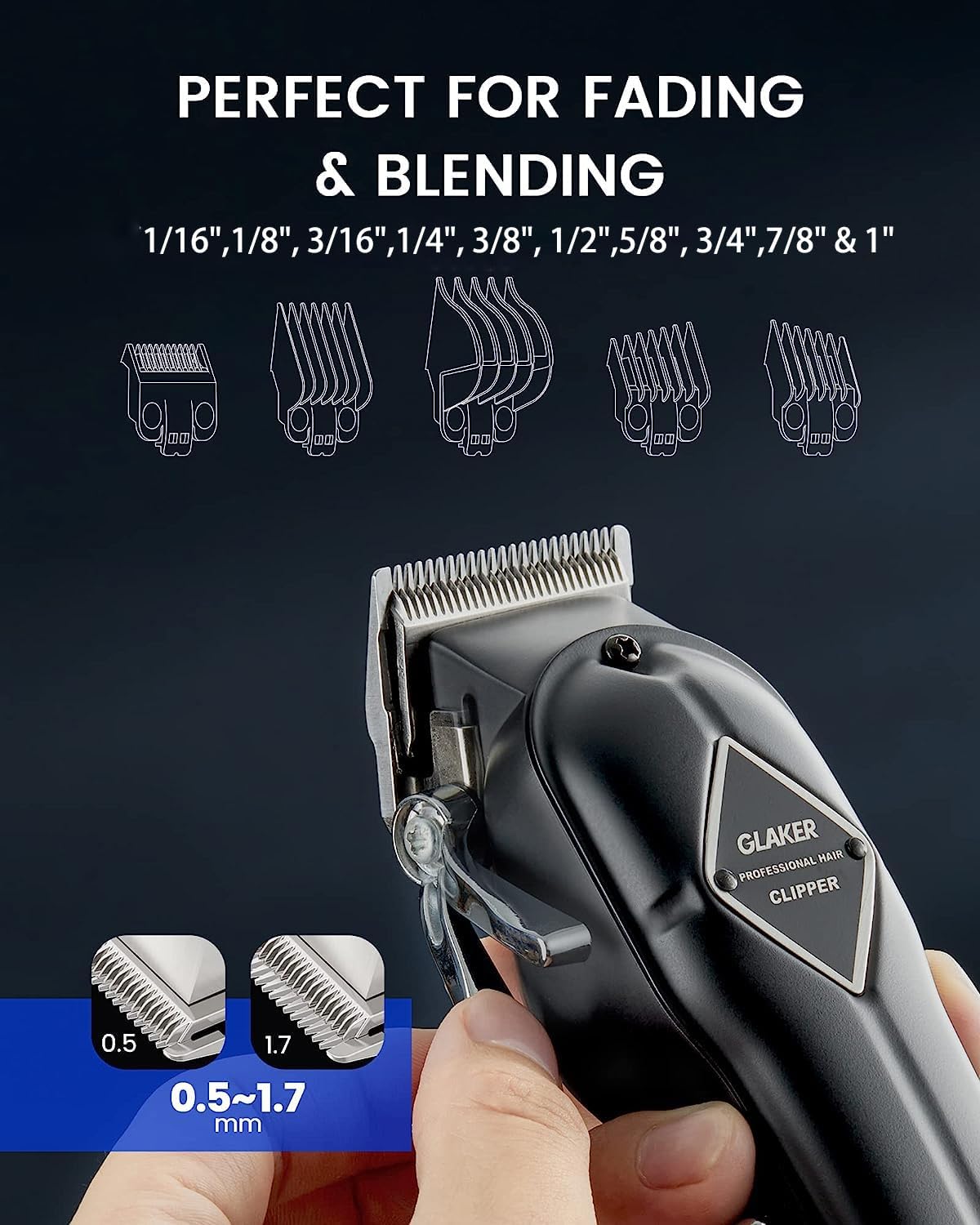 GLAKER Hair Clippers for Men Professional - Cordless Clippers and Trimmers Set, Complete Barber Kit for Hair Trimming & Beard Grooming, Mens Haircutting Kits for Blending & Fade Cuts