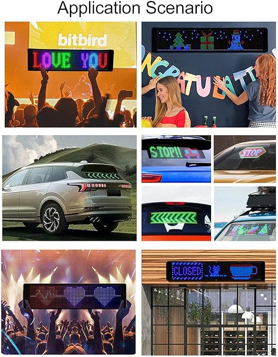 ADAK Flexible LED Car Screen Display - App Controlled Scrolling LED Sign with Custom Text Patterns, Programmable USB LED