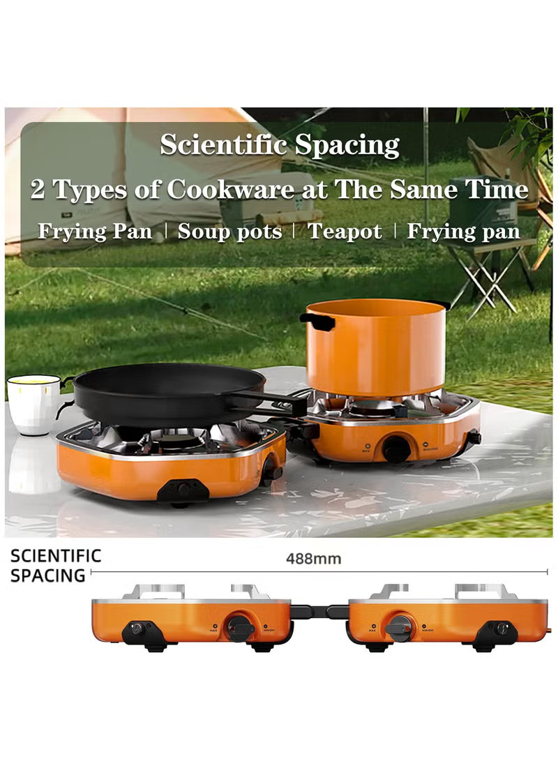 Foldable Camping Stove Portable Propane Camp Stove for Camping, Backpacking With 17,000 BTU 2 Adjustable Burners Piezo Ignition for Outdoor BBQ (Orange)