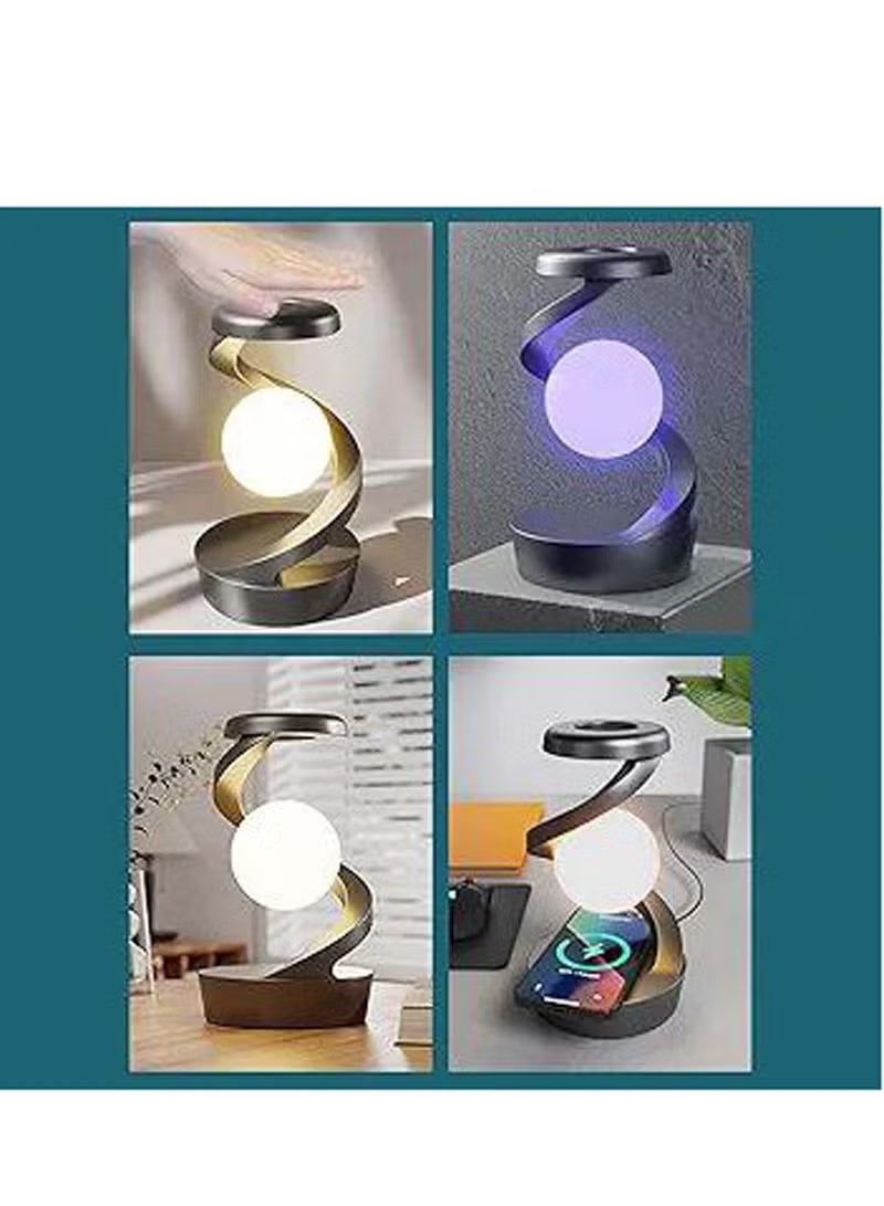 Floating RGB 3D Levitating LED Night Light with Gesture Control & Wireless Charging – Rotating Desk Lamp for Home / Office / Room Decor