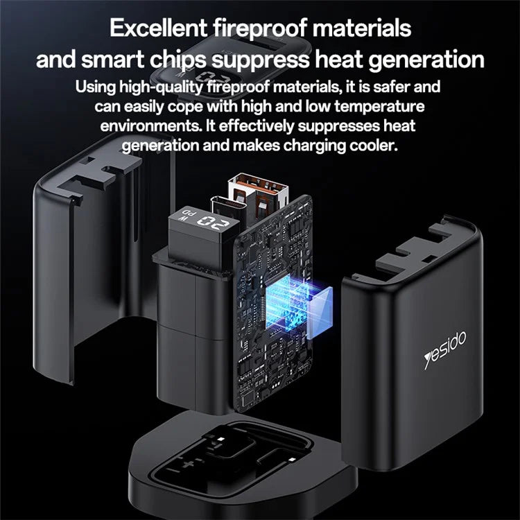 Yesido YC87 PD 20W Fast Charging Dual Port Smart Digital Display UK Digital Wall Charger