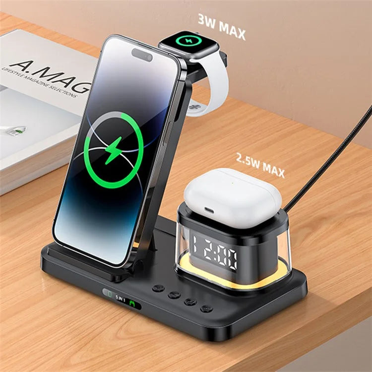 YESIDO DS22 3-in-1 Wireless Charging Station with Night Light and Clock for iPhone, Apple Watch, and Airpods