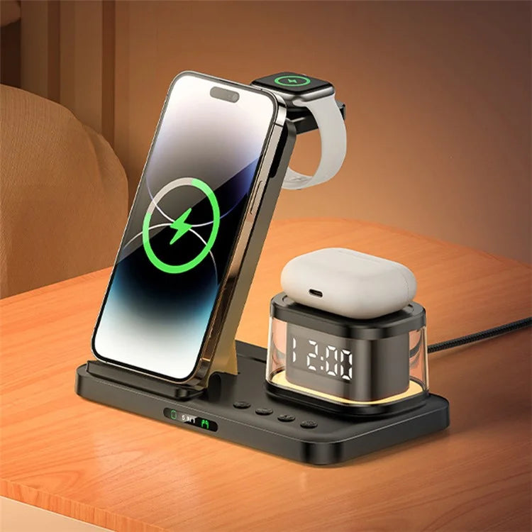 YESIDO DS22 3-in-1 Wireless Charging Station with Night Light and Clock for iPhone, Apple Watch, and Airpods
