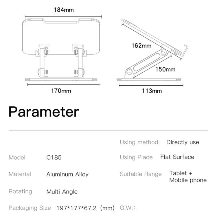 Aluminum Adjustable Laptop and Tablet Stand - Ergonomic Design, Air Vents, Portable Foldable Desktop Holder