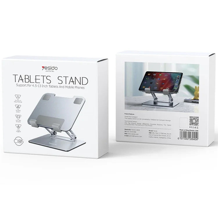 Aluminum Adjustable Laptop and Tablet Stand - Ergonomic Design, Air Vents, Portable Foldable Desktop Holder