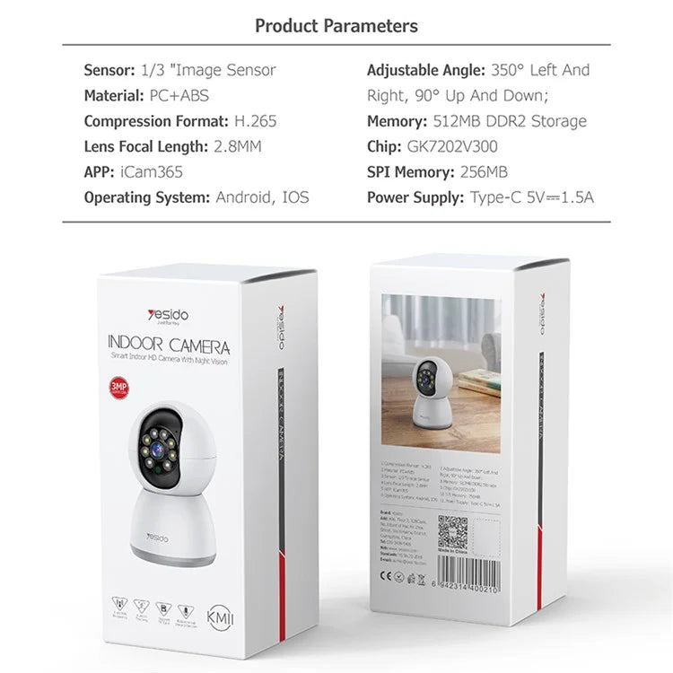Yesido KM11 3.0MP Full Color Day and Night Smart 2.4G WIFI Camera, Specification:EU Plug