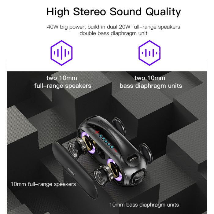 Yesido YSW19 Portable Wireless Bluetooth Speaker - IPX6 Waterproof, High Power, Fidelity Stereo, Up to 6 Hours Music Time (Black)