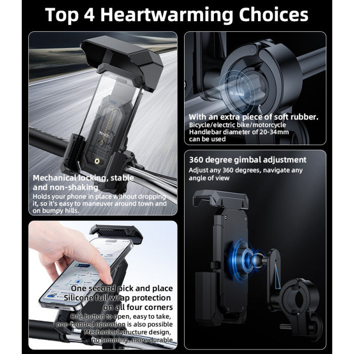 360-Degree Universal Bicycle Phone Holder | Adjustable Ball & Secure Mechanical Locking System - Non-shaking, Stable Mount