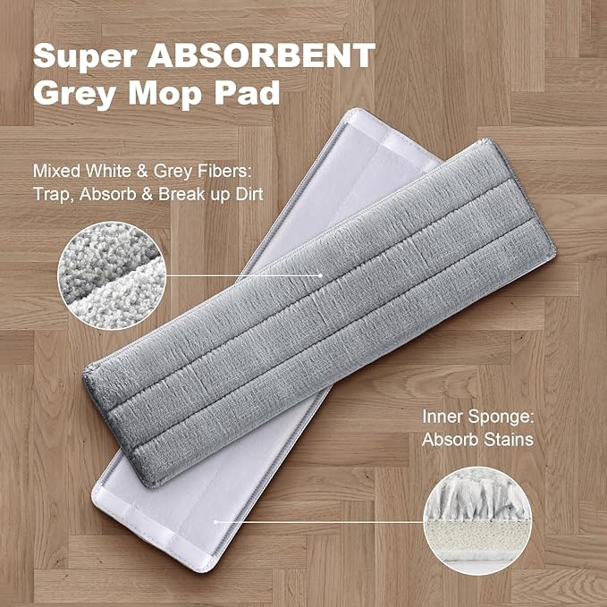 JOYBOS Mop and Bucket with Wringer Set, Hands-Free Flat Floor Mop and Bucket, with 2 Washable Microfiber Pads, Wet and Dry Use, Floor Cleaning System