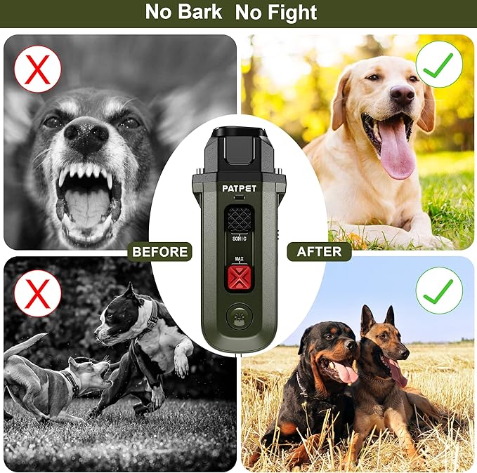 Dog Barking Control Devices – Enhanced Ultrasonic Rechargeable Anti-Barking Device with LED Strobe Light, Handheld Dog