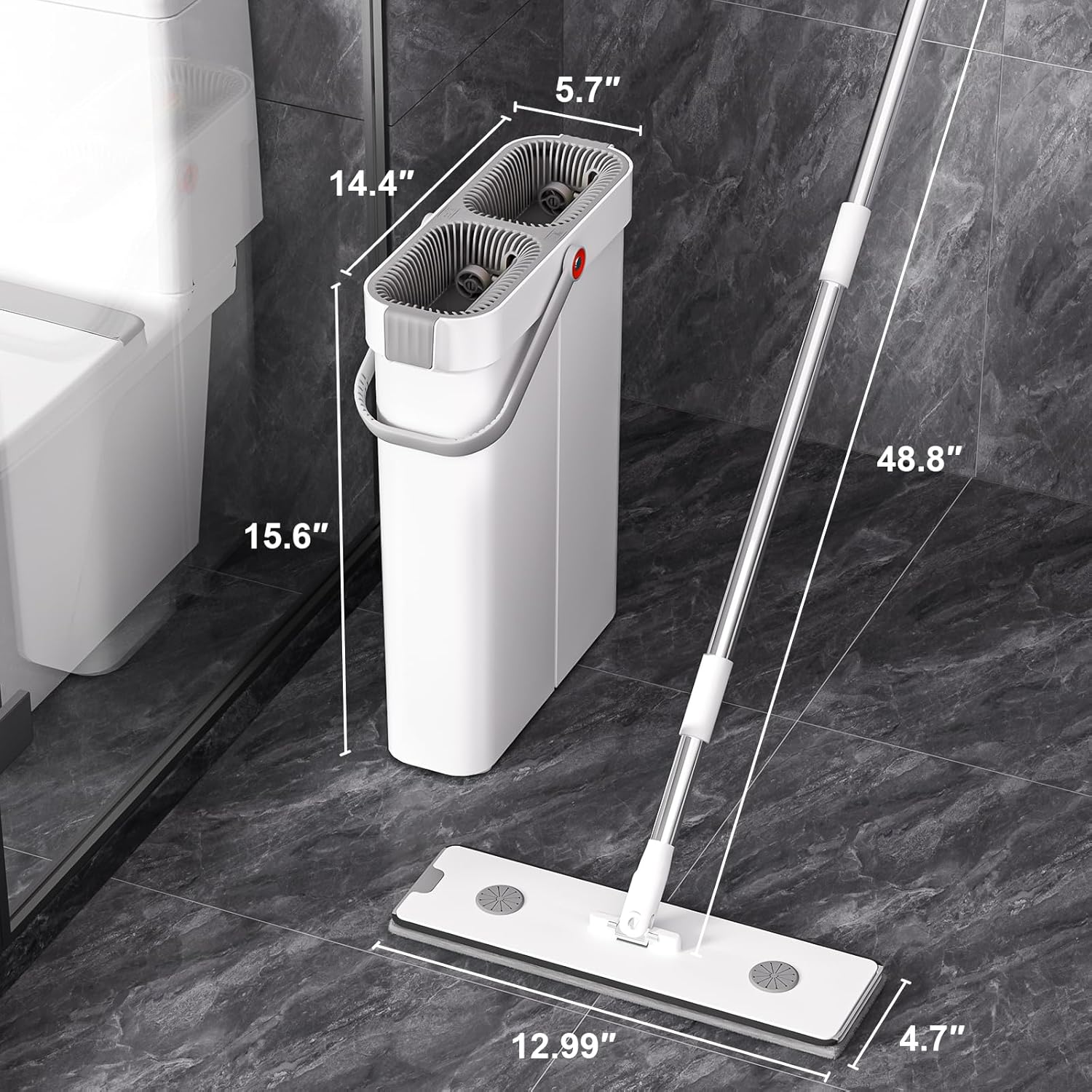 JOYBOS Mop and Bucket with Wringer Set, Hands-Free Flat Floor Mop and Bucket, with 2 Washable Microfiber Pads, Wet and Dry Use, Floor Cleaning System