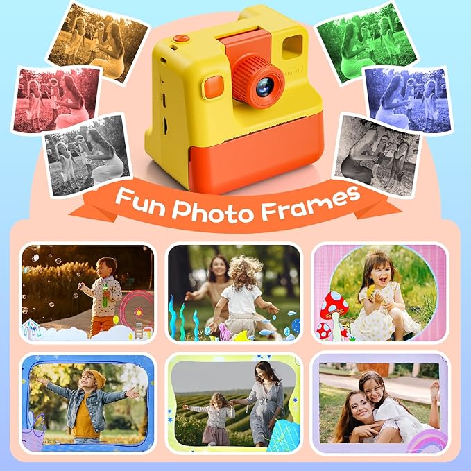 Kids Instant Camera 1080P Kids Camera Instant Print No Ink Printing Digital Camera 180°Flip Lens For Girls Boys
