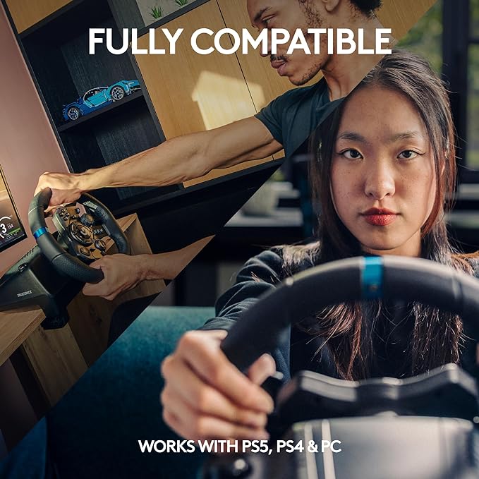 Logitech G923 Racing Wheel and Pedals, , Dual Clutch Launch Control, Genuine Leather Wheel Cover, for PS5, PS4, PC, Mac - Black