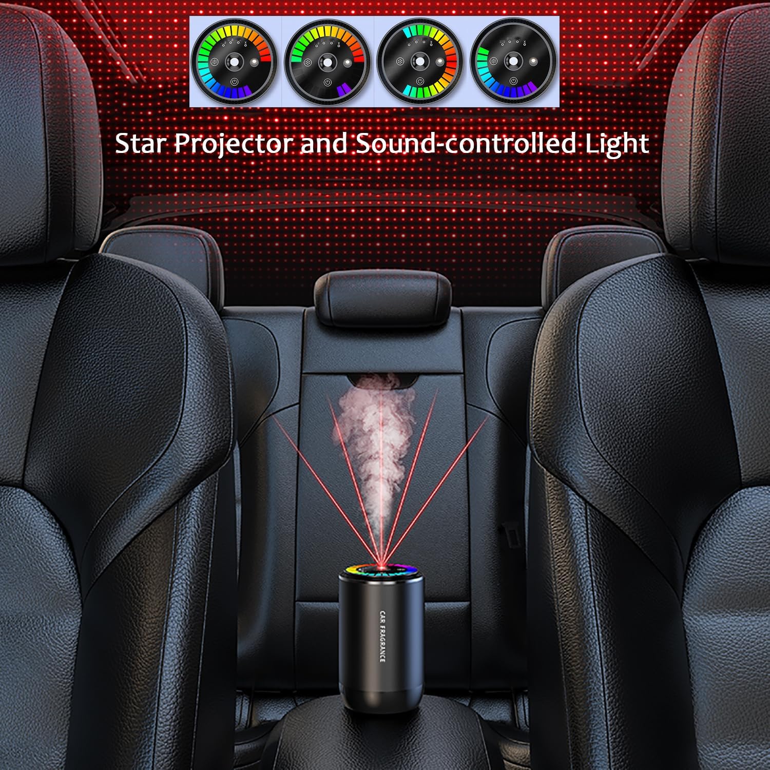 WinDawn Smart Car Air Fresheners Diffuser: Cologne Waterless Diffuser with Star Projector, 120 Days Long-lasting Perfume, Adjustable Concentration, Auto On/Off, Built-in Battery - Black
