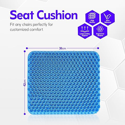 ADAK Office Chair Seat Cushion - Honeycomb Gel Design, Breathable Cooling TPE Filling, Durable Waterproof 100% Polyester Cushion for Home, Car, and Chair - Sustainable & Anti-Pull Design