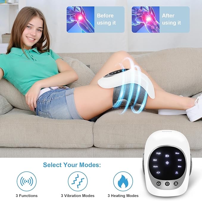 ADAK Knee  Massager, Cordless Knee Massager with Multi-Function Screen, Physical Heating and Vibration Function, Best Product for A Comforting Massage