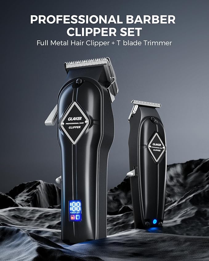 GLAKER Hair Clippers for Men Professional - Cordless Clippers and Trimmers Set, Complete Barber Kit for Hair Trimming & Beard Grooming, Mens Haircutting Kits for Blending & Fade Cuts