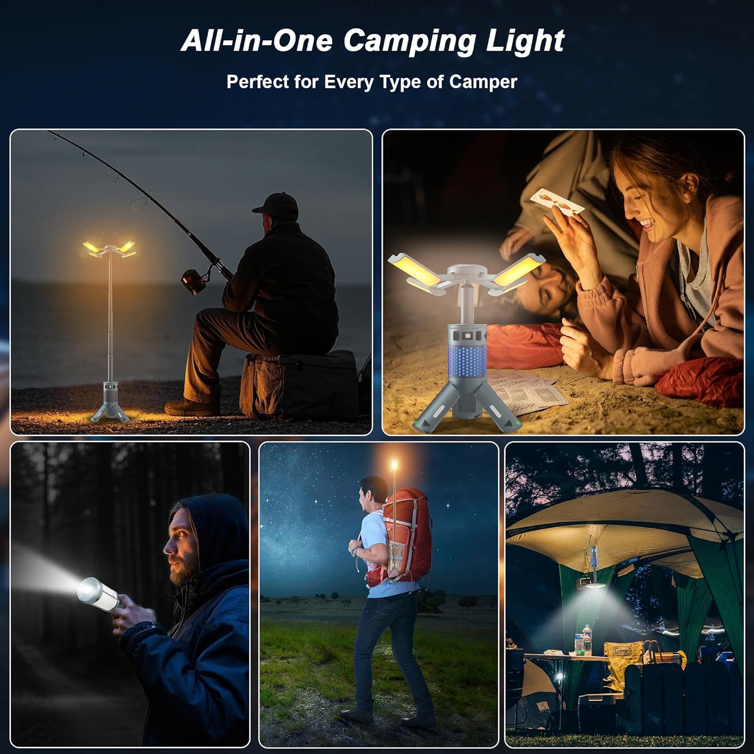Camping Lights, Rechargeable Telescopic Lights with Stand, 12,000mAh Camping Lanterns and Lights with RGB, Magnetic Base, Portable Lanterns for Camping, Hiking, Emergency