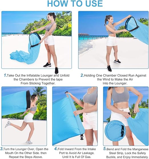 EDEUOEY Inflatable Lounger Air Sofa: Waterproof Beach Travel Outdoor Recliner Gift Filled Sleeping Accessories Blow Up Pouch Wind Inflatbale Bag Blowup Natures Hammock Folding Chair Camping Couch