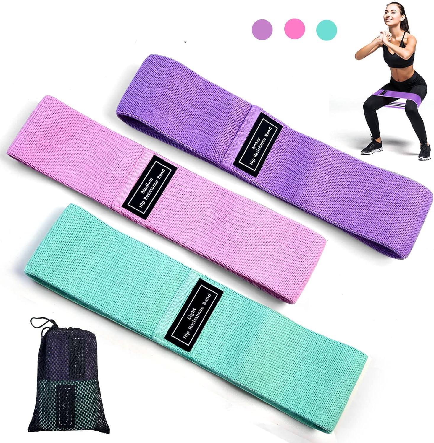 ADAK Resistance Bands Fabric,Exercise Bands Non Slip Hip Elastic Bands For Hip, Legs, Butt, Glutes And Thighs Workout, Thick Wide Fitness Loop Circle Resistance Bands, Set Of 3 Pack, Multicolor