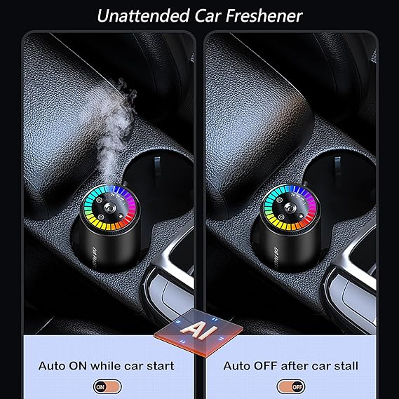 WinDawn Smart Car Air Fresheners Diffuser: Cologne Waterless Diffuser with Star Projector, 120 Days Long-lasting Perfume, Adjustable Concentration, Auto On/Off, Built-in Battery - Black