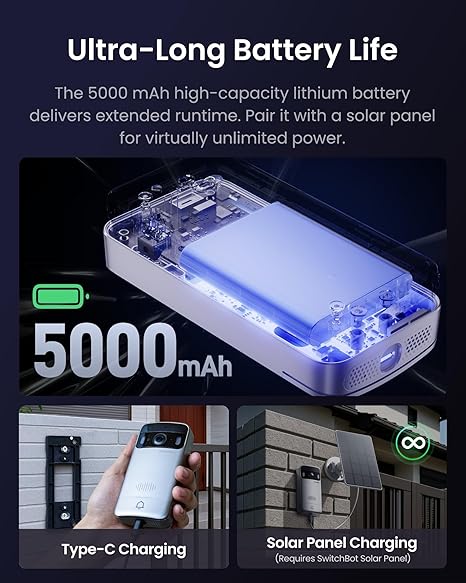 SwitchBot Smart Video Doorbell with Dedicated Indoor Monitor, 2K Quad HD Resolution, Battery Powered, Matter Compatible, and Two-Way Audio