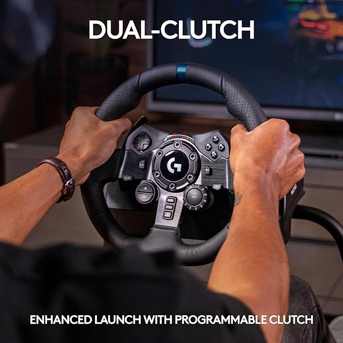Logitech G923 Racing Wheel and Pedals, , Dual Clutch Launch Control, Genuine Leather Wheel Cover, for PS5, PS4, PC, Mac - Black