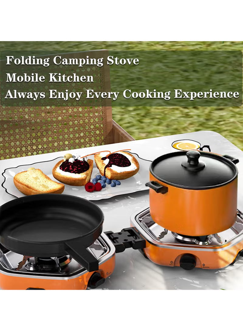 Foldable Camping Stove Portable Propane Camp Stove for Camping, Backpacking With 17,000 BTU 2 Adjustable Burners Piezo Ignition for Outdoor BBQ (Orange)