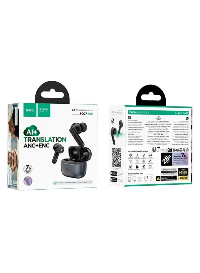 Hoco EQ27 (AI) Wireless Earbuds with AI Translation, Dual Noise Cancellation (ANC+ENC), and Bluetooth 5.4