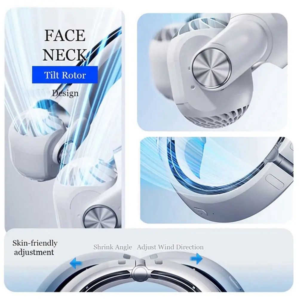 Portable Wearable Neck Fan with DC Silent Motor, Rechargeable Bladeless Design, Lightweight Personal Cooling Device