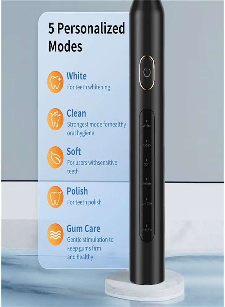 IPX7 Waterproof Portable Electric Toothbrush with 5 Modes and Water Flosser, Oral Care Set - Black