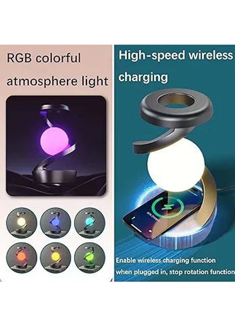 Floating RGB 3D Levitating LED Night Light with Gesture Control & Wireless Charging – Rotating Desk Lamp for Home / Office / Room Decor