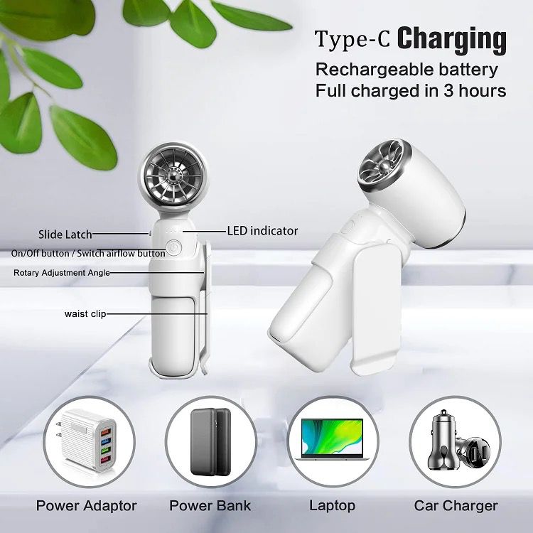 New Handheld Fan with Super Strong Wind, USB Rechargeable, Detachable 8000mAh Battery, Portable 11W Rotating Fan