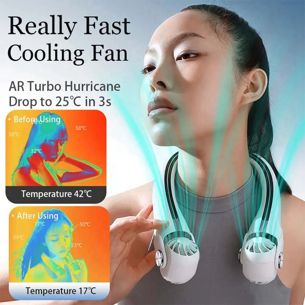 Portable Wearable Neck Fan with DC Silent Motor, Rechargeable Bladeless Design, Lightweight Personal Cooling Device