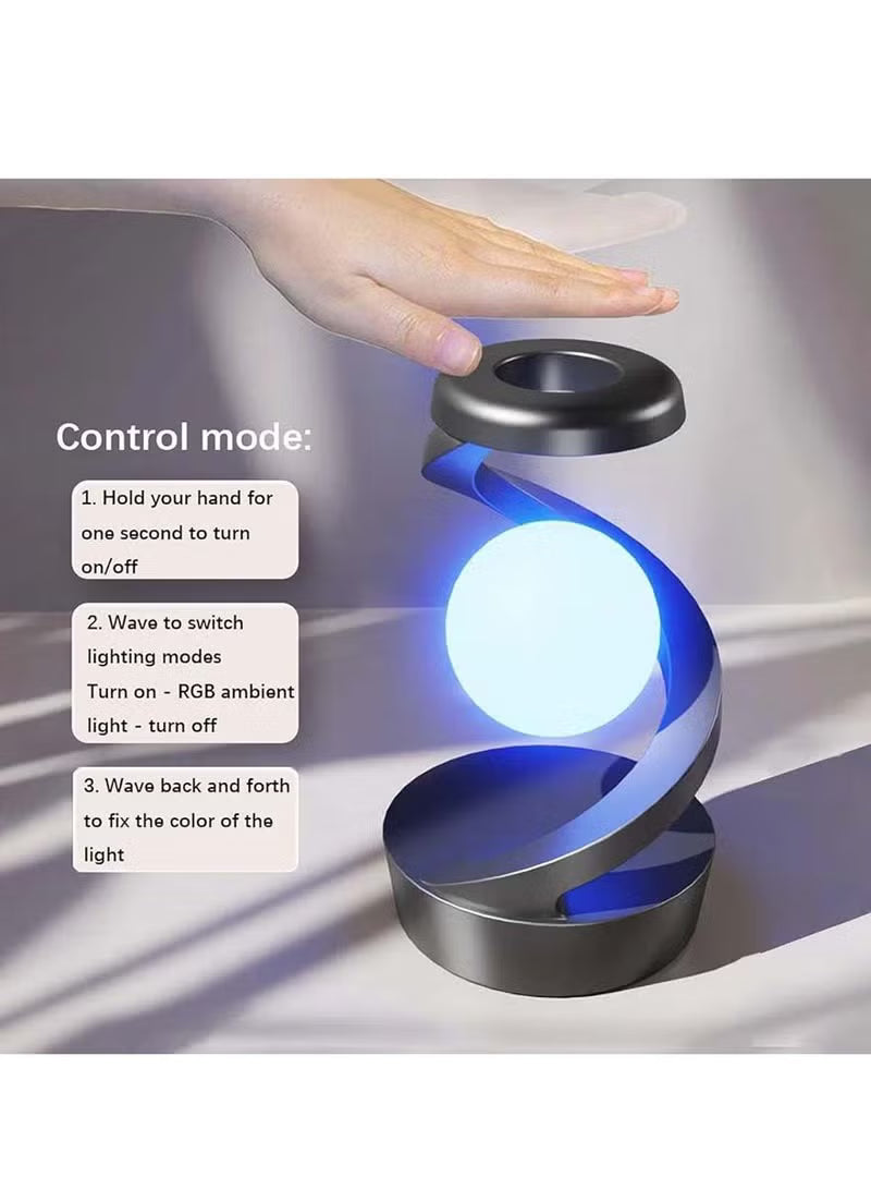 Floating RGB 3D Levitating LED Night Light with Gesture Control & Wireless Charging – Rotating Desk Lamp for Home / Office / Room Decor