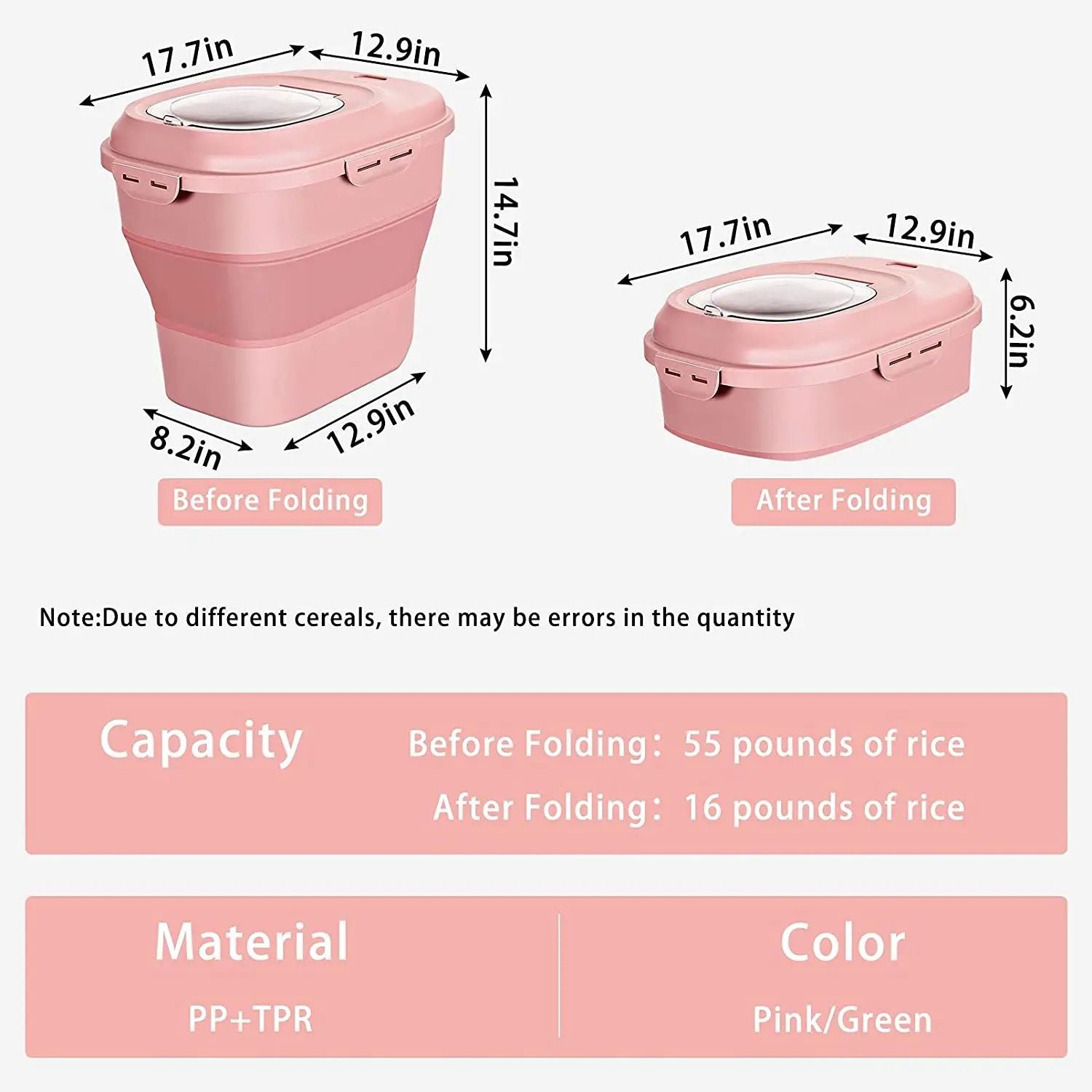 25kg Household Folding Rice Bucket, Moisture-Proof Kitchen Storage Box for Rice, Noodles, and Flour