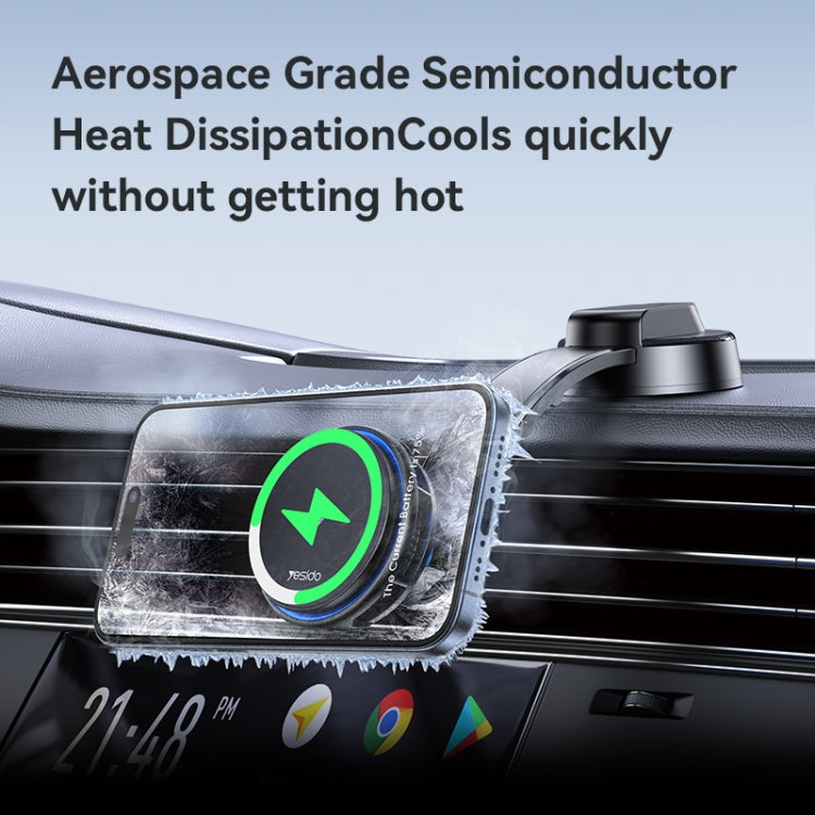 Semiconductor Cooling 15W Magnetic Wireless Charging Car Holder | Dual Ambient Lighting, Vacuum Nano Suction Cup, Flexible Aluminum Bracket (Black)