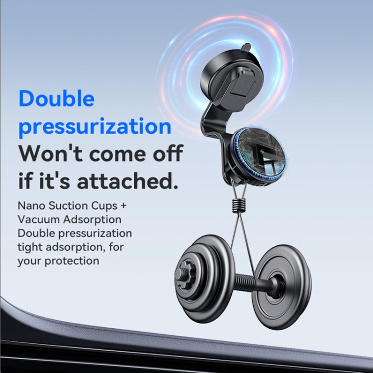 Semiconductor Cooling 15W Magnetic Wireless Charging Car Holder | Dual Ambient Lighting, Vacuum Nano Suction Cup, Flexible Aluminum Bracket (Black)