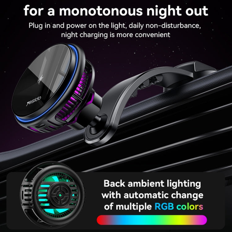 Semiconductor Cooling 15W Magnetic Wireless Charging Car Holder | Dual Ambient Lighting, Vacuum Nano Suction Cup, Flexible Aluminum Bracket (Black)