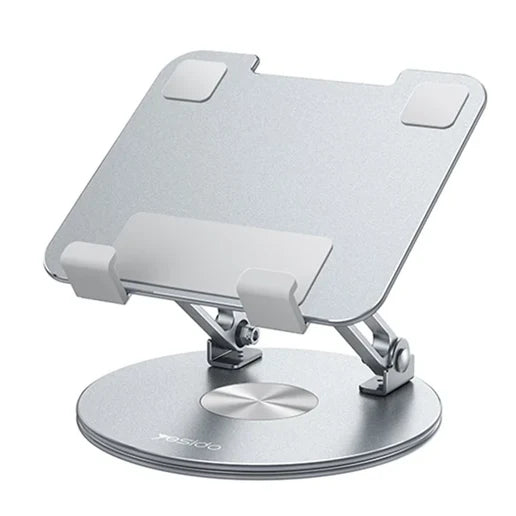 360 Degree Rotating Foldable Tablet Stand Holder | Adjustable Height, Durable Aluminum-Plastic Alloy, Compatible with 4.5-13 Inch Tablets (Silver)