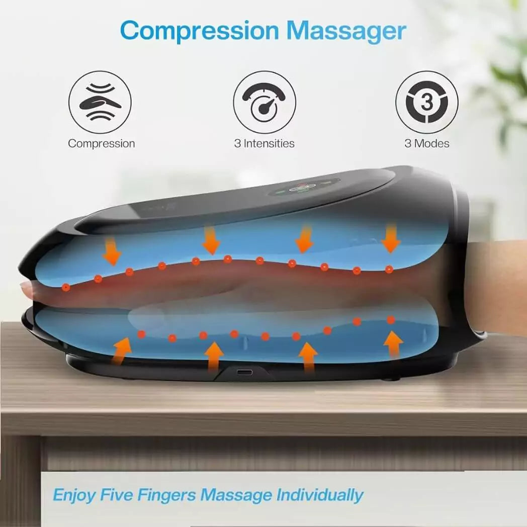 COMFIER Hand Massager with Heat and Compression, Cordless Hand Massager for Arthritis and Carpal Tunnel, Wrist, Finger Massage, Gifts for Mom, Dads, Women and Men (Black)