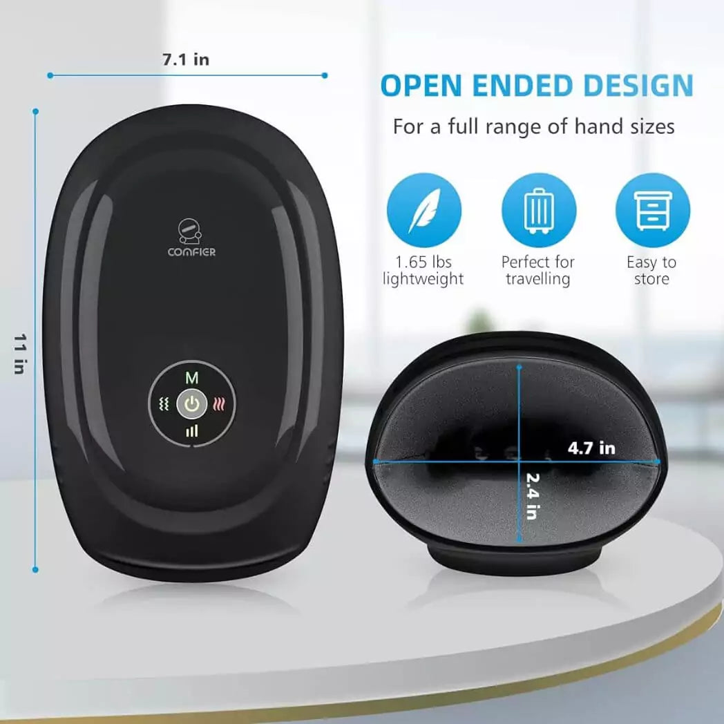 COMFIER Hand Massager with Heat and Compression, Cordless Hand Massager for Arthritis and Carpal Tunnel, Wrist, Finger Massage, Gifts for Mom, Dads, Women and Men (Black)