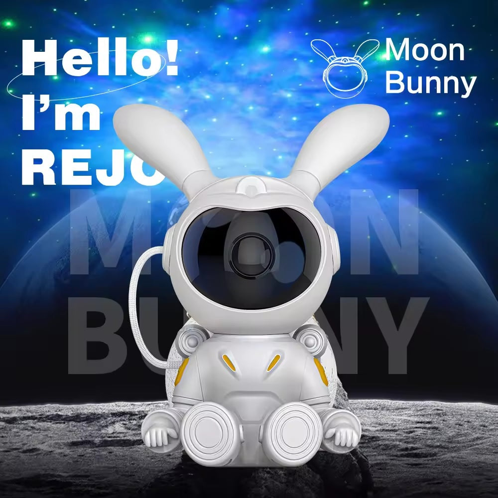 ADAK Remote-Controlled Nebula Rabbit Astronaut Star Projector with Moon Lamp - 7-Color Adjustable Starry Sky and Sitting Moon Lights